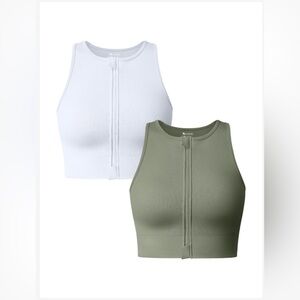 OQQ Women's 2 Piece Tank Tops Ribbed Crew Neck Zip Fashion Basic Stretch